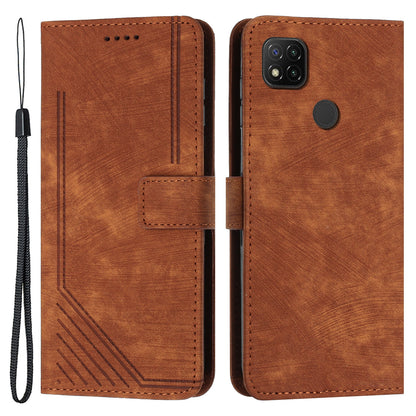 For Xiaomi Poco C31 / Redmi 10A / 9C / 9C NFC Lines Imprint Phone Case Leather Wallet Stand Drop-proof Cover