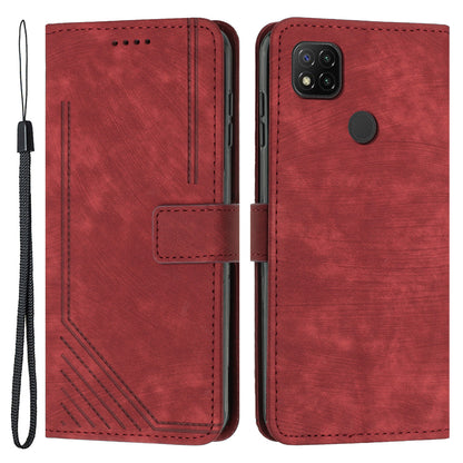 For Xiaomi Poco C31 / Redmi 10A / 9C / 9C NFC Lines Imprint Phone Case Leather Wallet Stand Drop-proof Cover