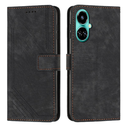 PU Leather Folio Flip Case for Tecno Camon 19 4G / 19 Pro 4G / 5G , Lines Imprinted Stand Wallet Phone Cover