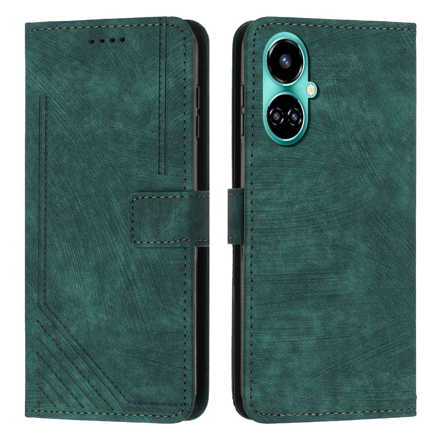 PU Leather Folio Flip Case for Tecno Camon 19 4G / 19 Pro 4G / 5G , Lines Imprinted Stand Wallet Phone Cover