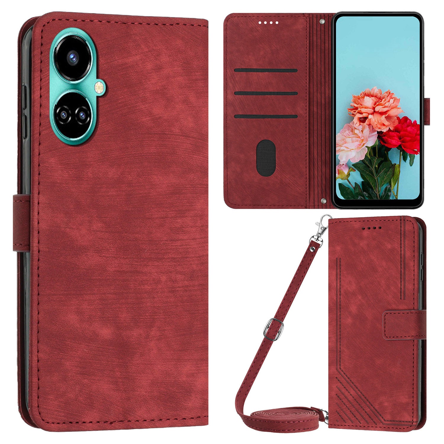 PU Leather Folio Flip Case for Tecno Camon 19 4G / 19 Pro 4G / 5G , Lines Imprinted Stand Wallet Phone Cover