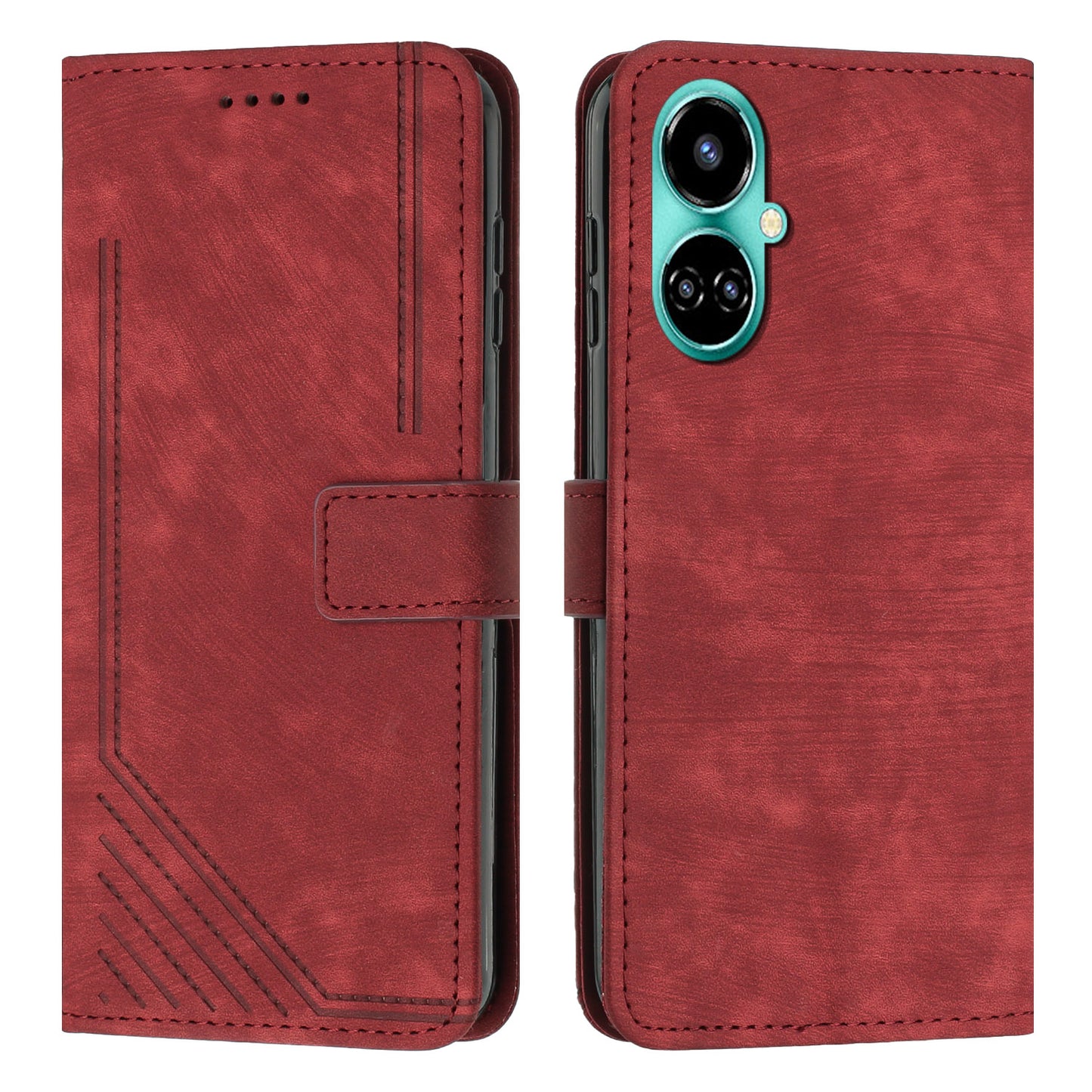 PU Leather Folio Flip Case for Tecno Camon 19 4G / 19 Pro 4G / 5G , Lines Imprinted Stand Wallet Phone Cover