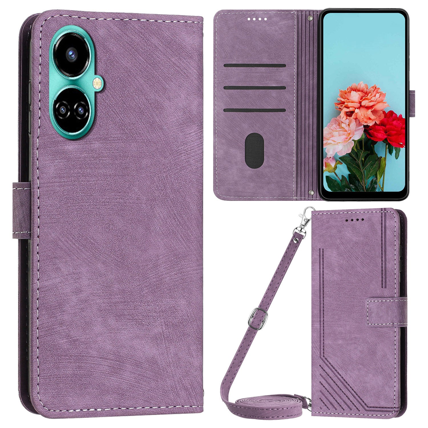 PU Leather Folio Flip Case for Tecno Camon 19 4G / 19 Pro 4G / 5G , Lines Imprinted Stand Wallet Phone Cover