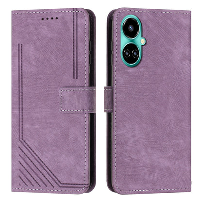 PU Leather Folio Flip Case for Tecno Camon 19 4G / 19 Pro 4G / 5G , Lines Imprinted Stand Wallet Phone Cover