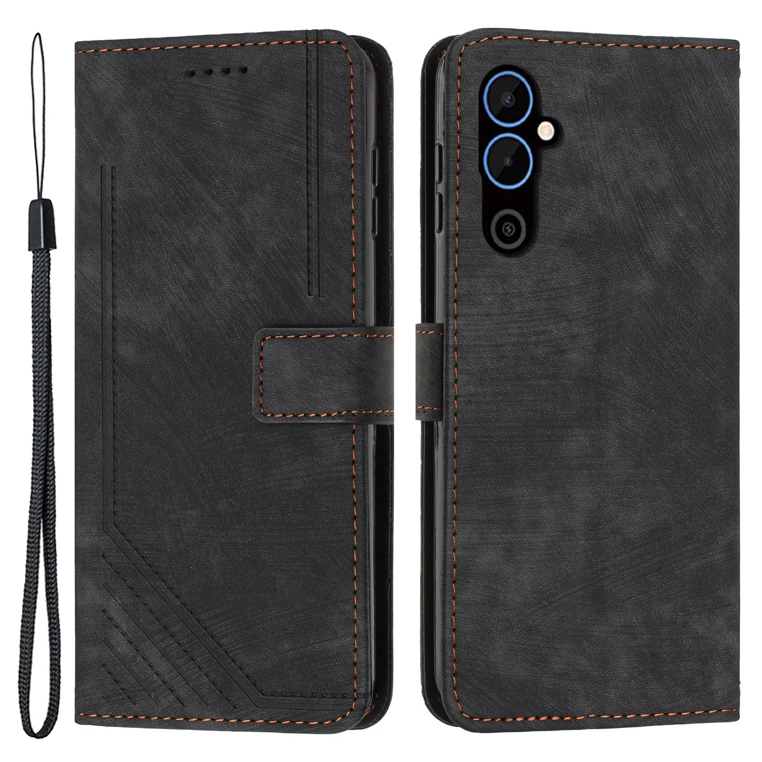 For Tecno Pova 4 4G Wallet Stand PU Leather Case Skin-touch Lines Imprinted Phone Cover