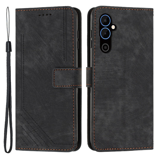 For Tecno Pova 4 4G Wallet Stand PU Leather Case Skin-touch Lines Imprinted Phone Cover