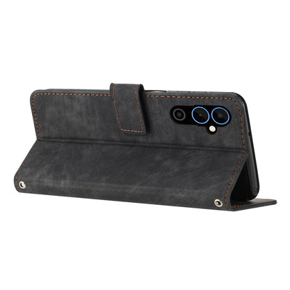 For Tecno Pova 4 4G Wallet Stand PU Leather Case Skin-touch Lines Imprinted Phone Cover