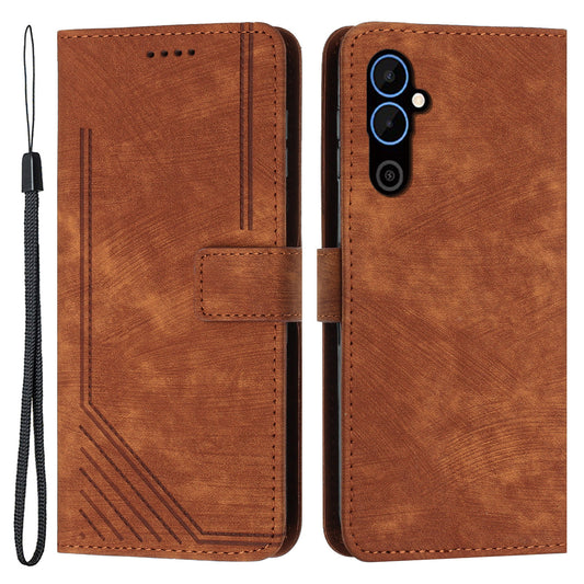 For Tecno Pova 4 4G Wallet Stand PU Leather Case Skin-touch Lines Imprinted Phone Cover