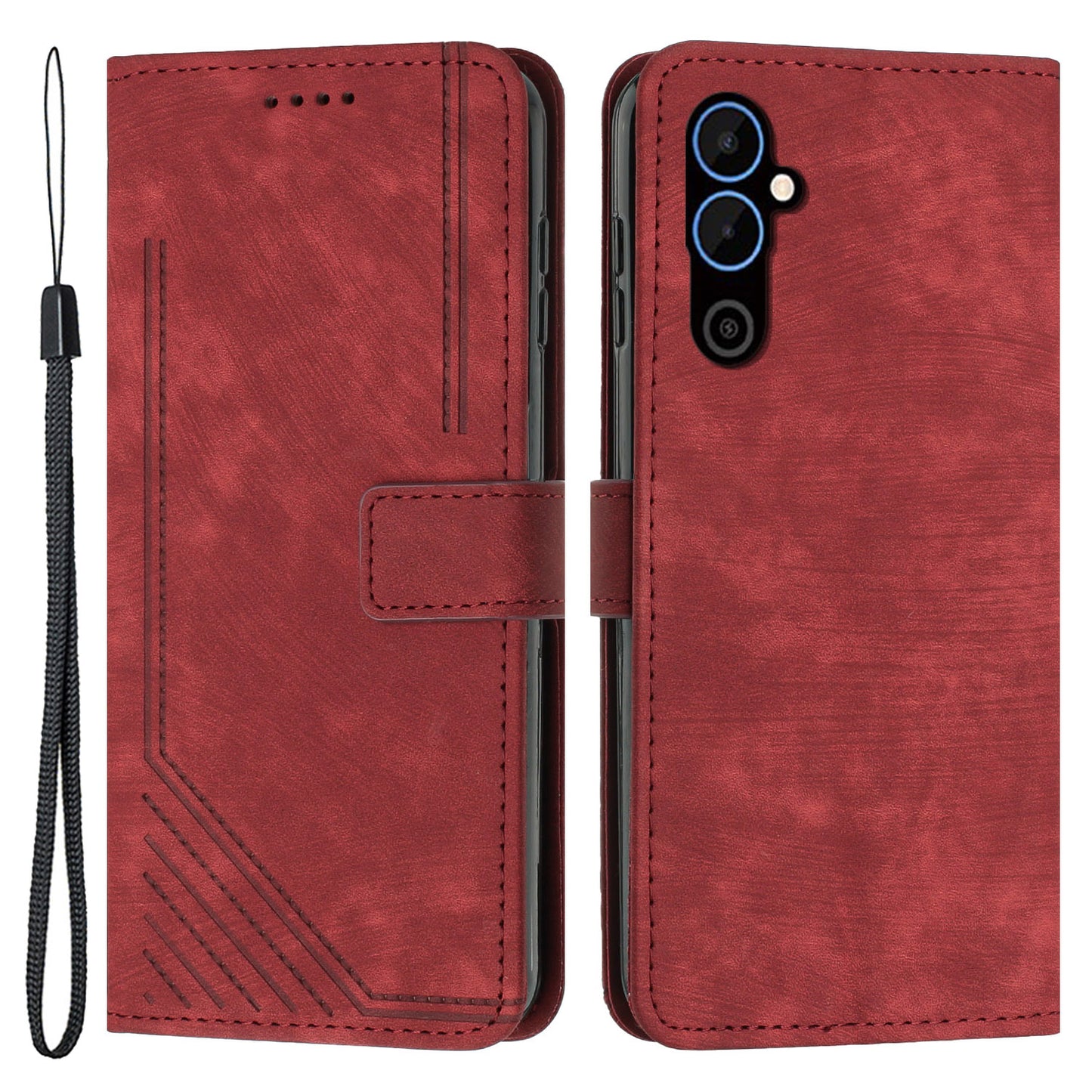 For Tecno Pova 4 4G Wallet Stand PU Leather Case Skin-touch Lines Imprinted Phone Cover