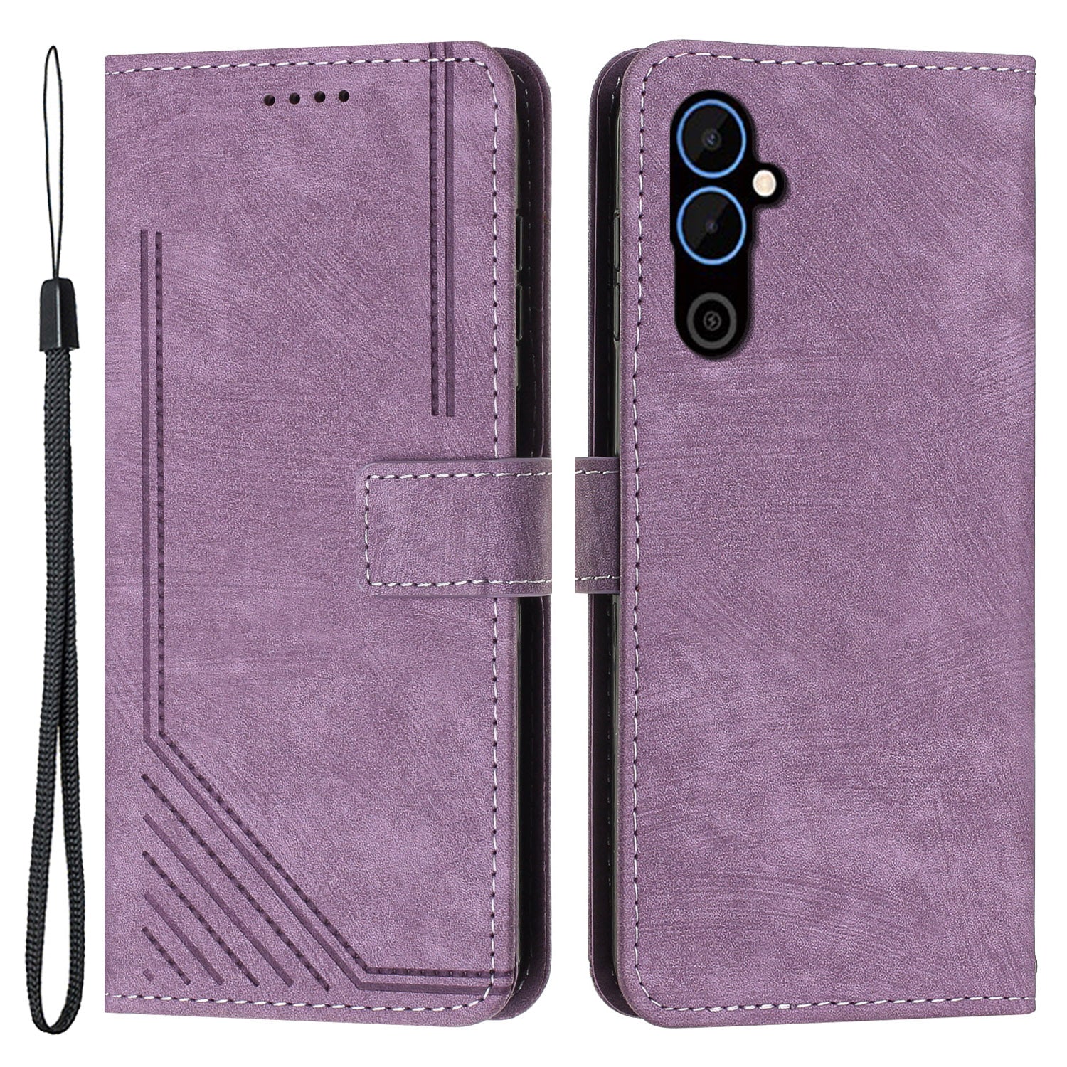 For Tecno Pova 4 4G Wallet Stand PU Leather Case Skin-touch Lines Imprinted Phone Cover