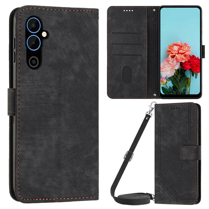 For Tecno Pova 4 4G PU Leather Flip Cell Phone Case Lines Imprinted Stand Wallet Skin-touch Protective Cover