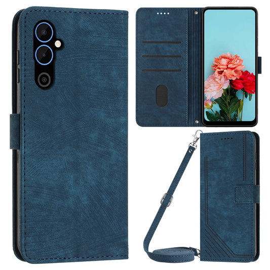 For Tecno Pova 4 4G PU Leather Flip Cell Phone Case Lines Imprinted Stand Wallet Skin-touch Protective Cover