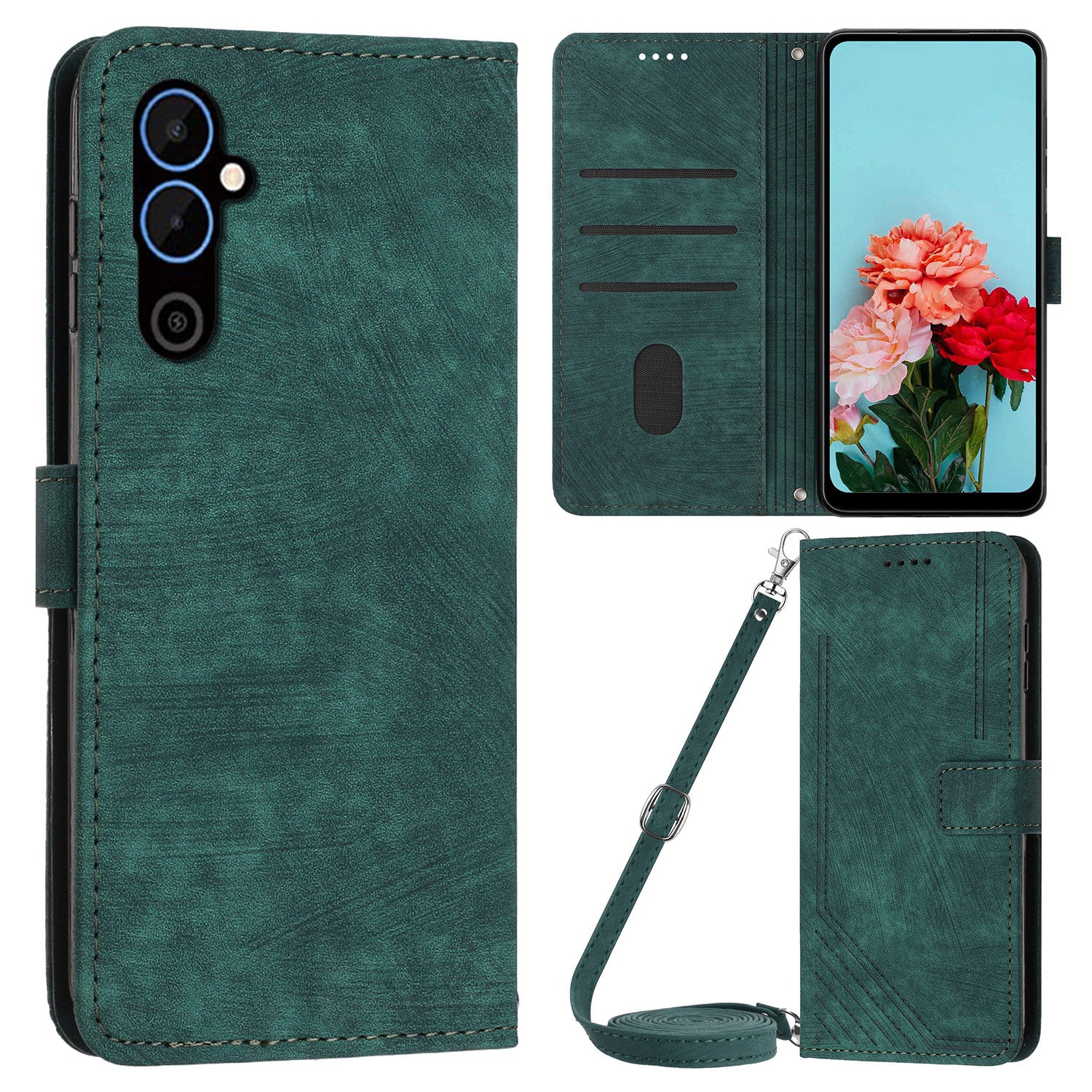 For Tecno Pova 4 4G PU Leather Flip Cell Phone Case Lines Imprinted Stand Wallet Skin-touch Protective Cover