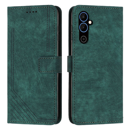 For Tecno Pova 4 4G PU Leather Flip Cell Phone Case Lines Imprinted Stand Wallet Skin-touch Protective Cover