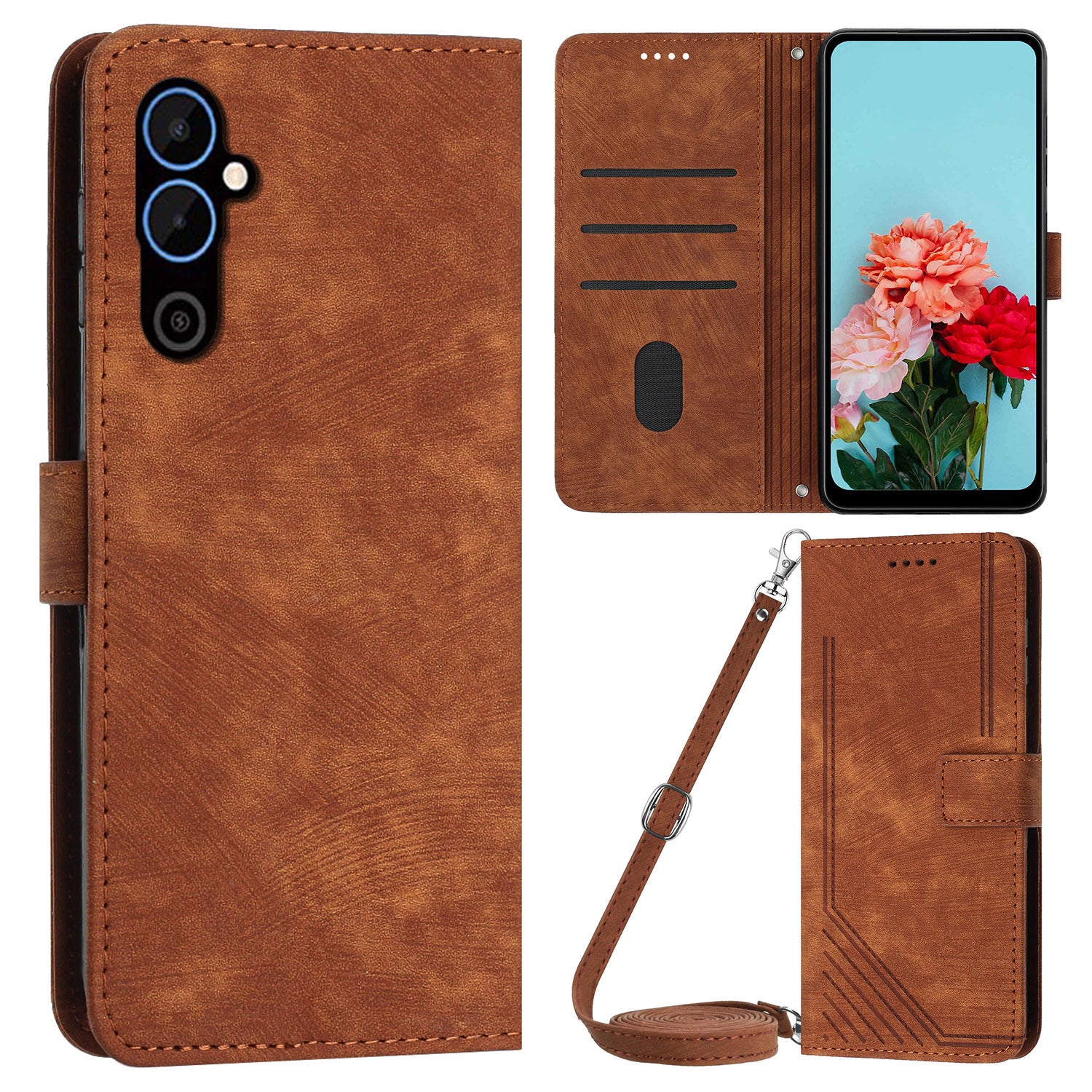 For Tecno Pova 4 4G PU Leather Flip Cell Phone Case Lines Imprinted Stand Wallet Skin-touch Protective Cover