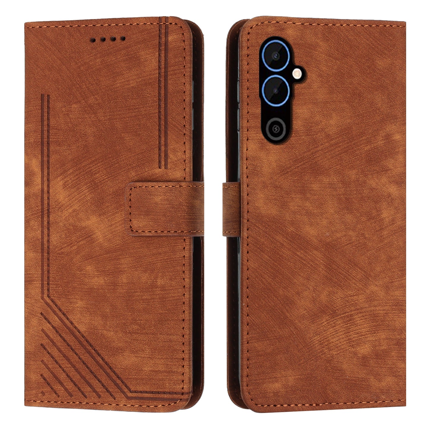 For Tecno Pova 4 4G PU Leather Flip Cell Phone Case Lines Imprinted Stand Wallet Skin-touch Protective Cover