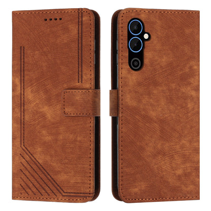 For Tecno Pova 4 4G PU Leather Flip Cell Phone Case Lines Imprinted Stand Wallet Skin-touch Protective Cover