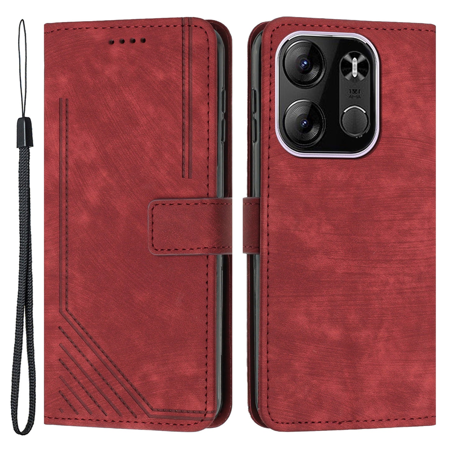 For Tecno Spark Go 2023 4G / Pop 7 Pro 4G / Smart 7 4G X6515 Skin-touch Phone Leather Case Wallet Lines Imprinted Stand Cover