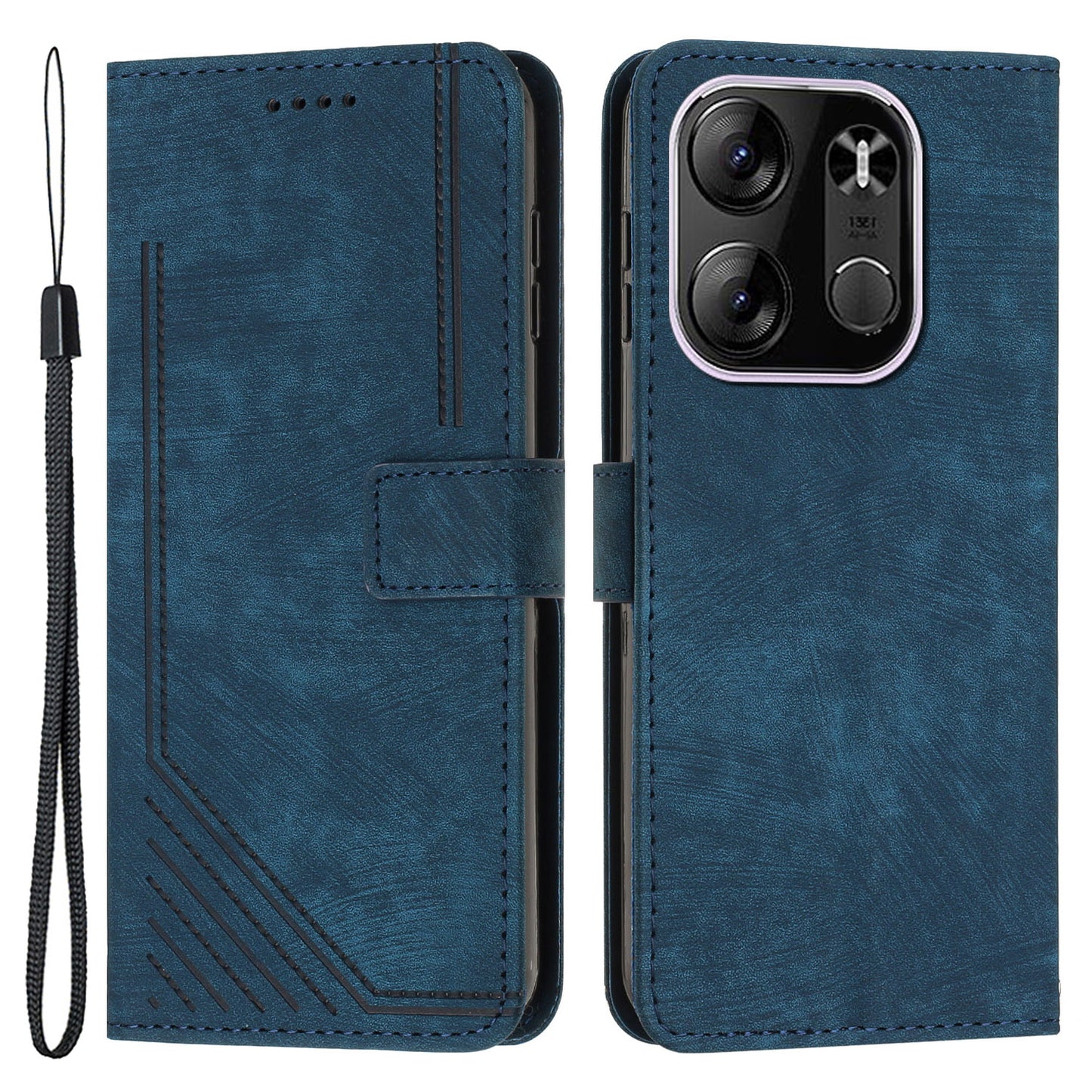 For Tecno Spark Go 2023 4G / Pop 7 Pro 4G / Smart 7 4G X6515 Skin-touch Phone Leather Case Wallet Lines Imprinted Stand Cover