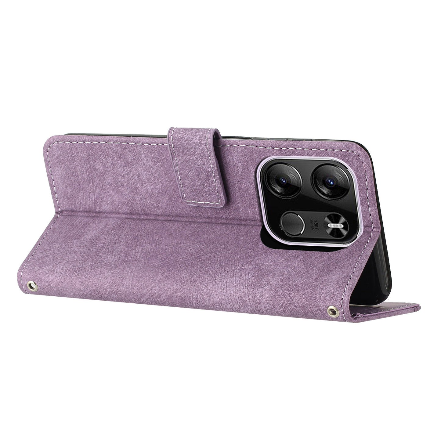 For Tecno Spark Go 2023 4G / Pop 7 Pro 4G / Smart 7 4G X6515 Skin-touch Phone Leather Case Wallet Lines Imprinted Stand Cover