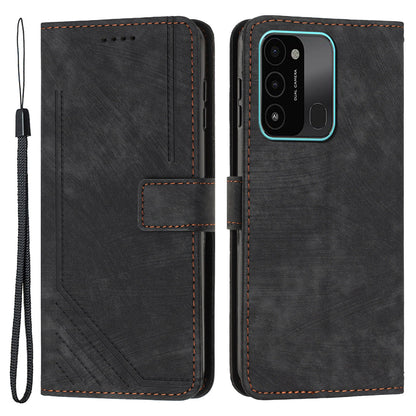 For Tecno Spark Go 2022/8C 4G Skin-touch Wallet Flip Cover Lines Imprinted Stand Phone Leather Case