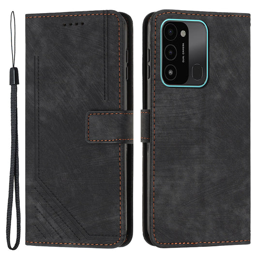 For Tecno Spark Go 2022/8C 4G Skin-touch Wallet Flip Cover Lines Imprinted Stand Phone Leather Case