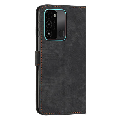 For Tecno Spark Go 2022/8C 4G Skin-touch Wallet Flip Cover Lines Imprinted Stand Phone Leather Case