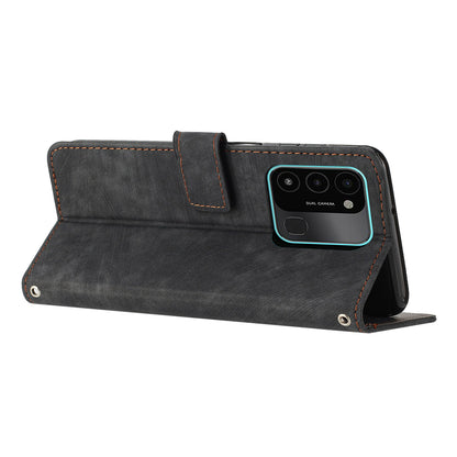 For Tecno Spark Go 2022/8C 4G Skin-touch Wallet Flip Cover Lines Imprinted Stand Phone Leather Case