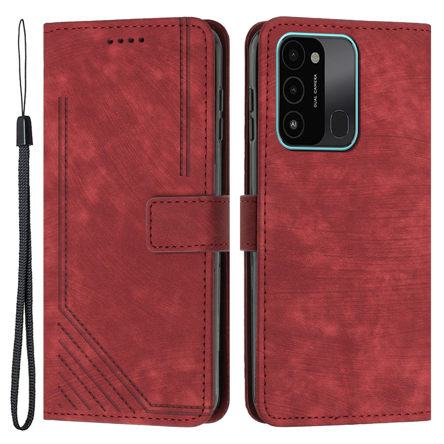 For Tecno Spark Go 2022/8C 4G Skin-touch Wallet Flip Cover Lines Imprinted Stand Phone Leather Case