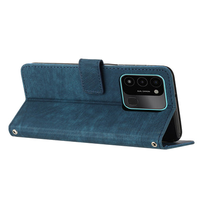 For Tecno Spark Go 2022/8C 4G Skin-touch Wallet Flip Cover Lines Imprinted Stand Phone Leather Case