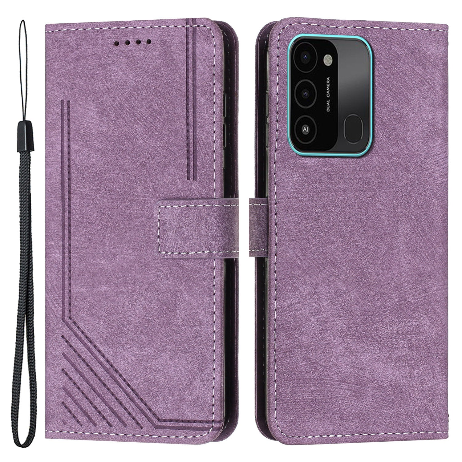 For Tecno Spark Go 2022/8C 4G Skin-touch Wallet Flip Cover Lines Imprinted Stand Phone Leather Case
