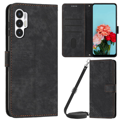 For Tecno Pova 3 4G Flip PU Leather Phone Case Wallet Lines Imprinted Stand Protective Cover