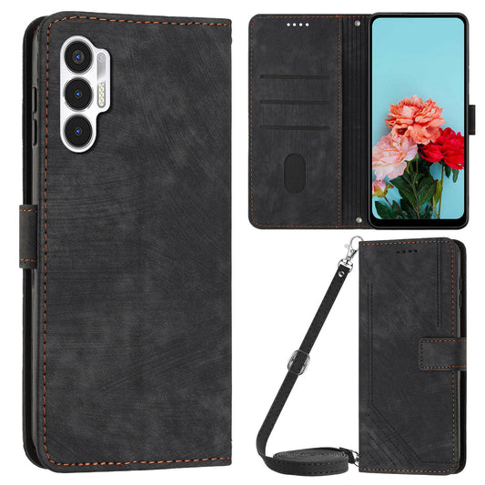 For Tecno Pova 3 4G Flip PU Leather Phone Case Wallet Lines Imprinted Stand Protective Cover