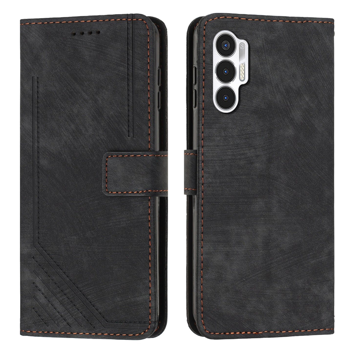 For Tecno Pova 3 4G Flip PU Leather Phone Case Wallet Lines Imprinted Stand Protective Cover