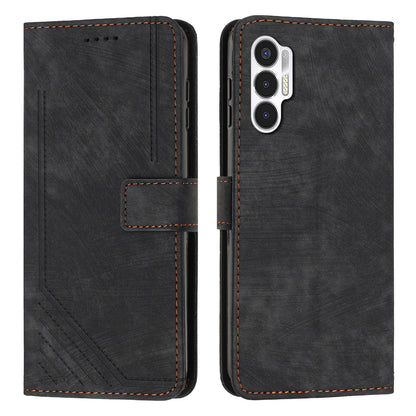 For Tecno Pova 3 4G Flip PU Leather Phone Case Wallet Lines Imprinted Stand Protective Cover