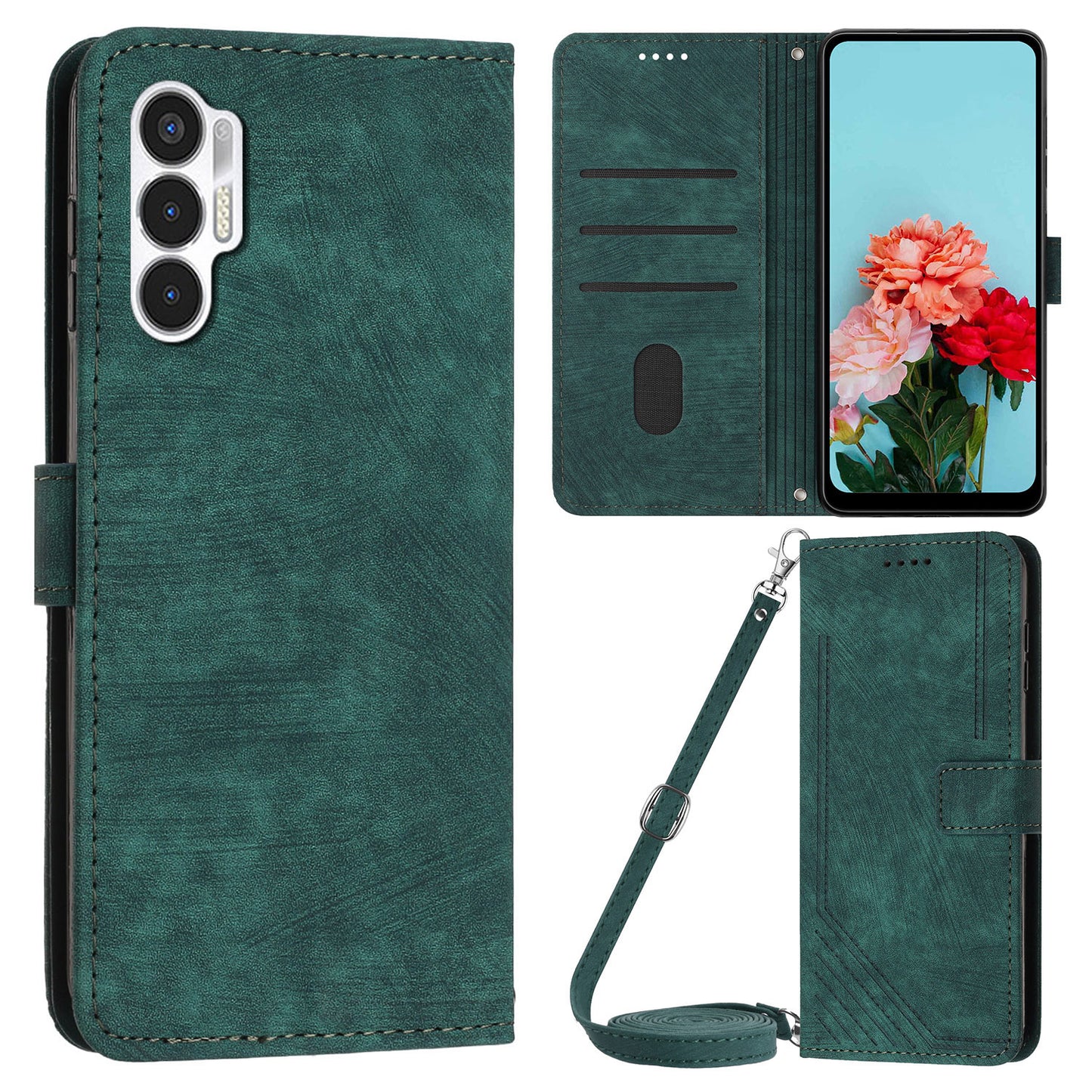 For Tecno Pova 3 4G Flip PU Leather Phone Case Wallet Lines Imprinted Stand Protective Cover