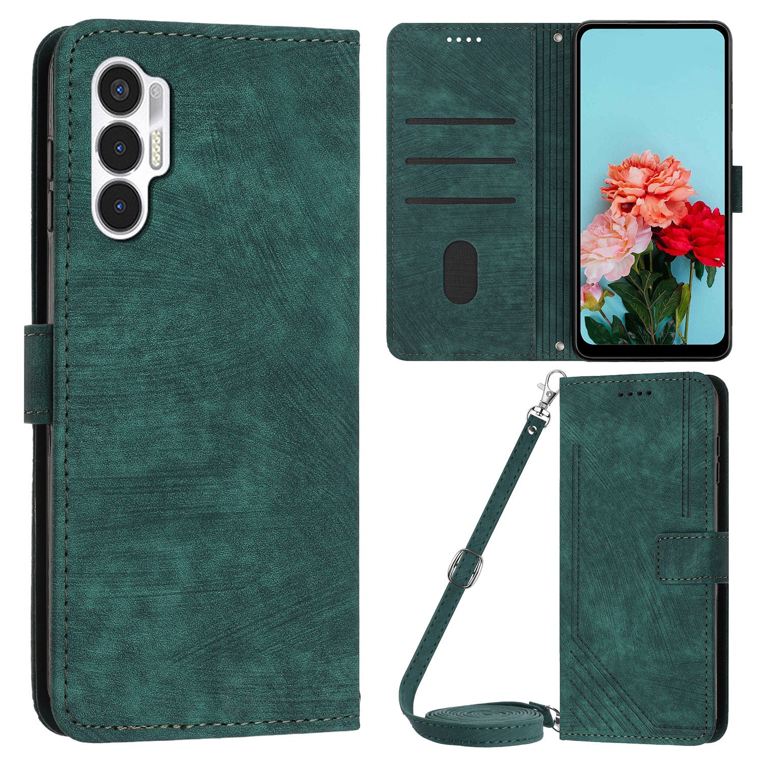 For Tecno Pova 3 4G Flip PU Leather Phone Case Wallet Lines Imprinted Stand Protective Cover