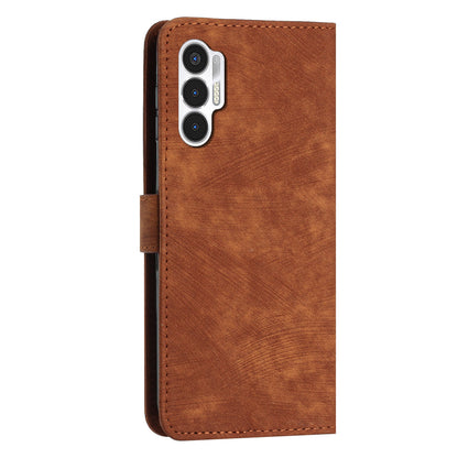 For Tecno Pova 3 4G Flip PU Leather Phone Case Wallet Lines Imprinted Stand Protective Cover