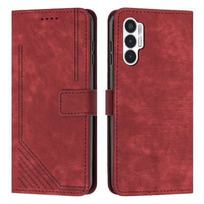 For Tecno Pova 3 4G Flip PU Leather Phone Case Wallet Lines Imprinted Stand Protective Cover