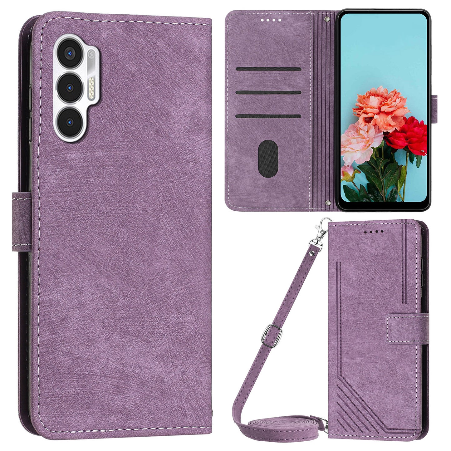 For Tecno Pova 3 4G Flip PU Leather Phone Case Wallet Lines Imprinted Stand Protective Cover