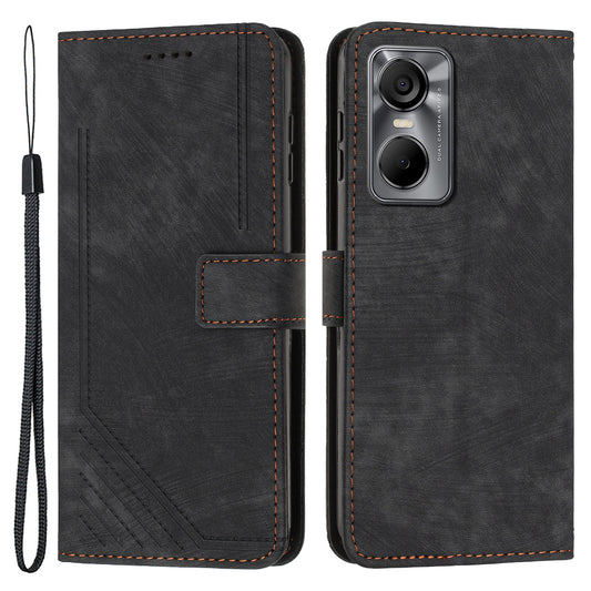Phone Case for Tecno Pop 6 Pro 4G PU Leather Skin-touch Lines Imprinted Wallet Stand Cover