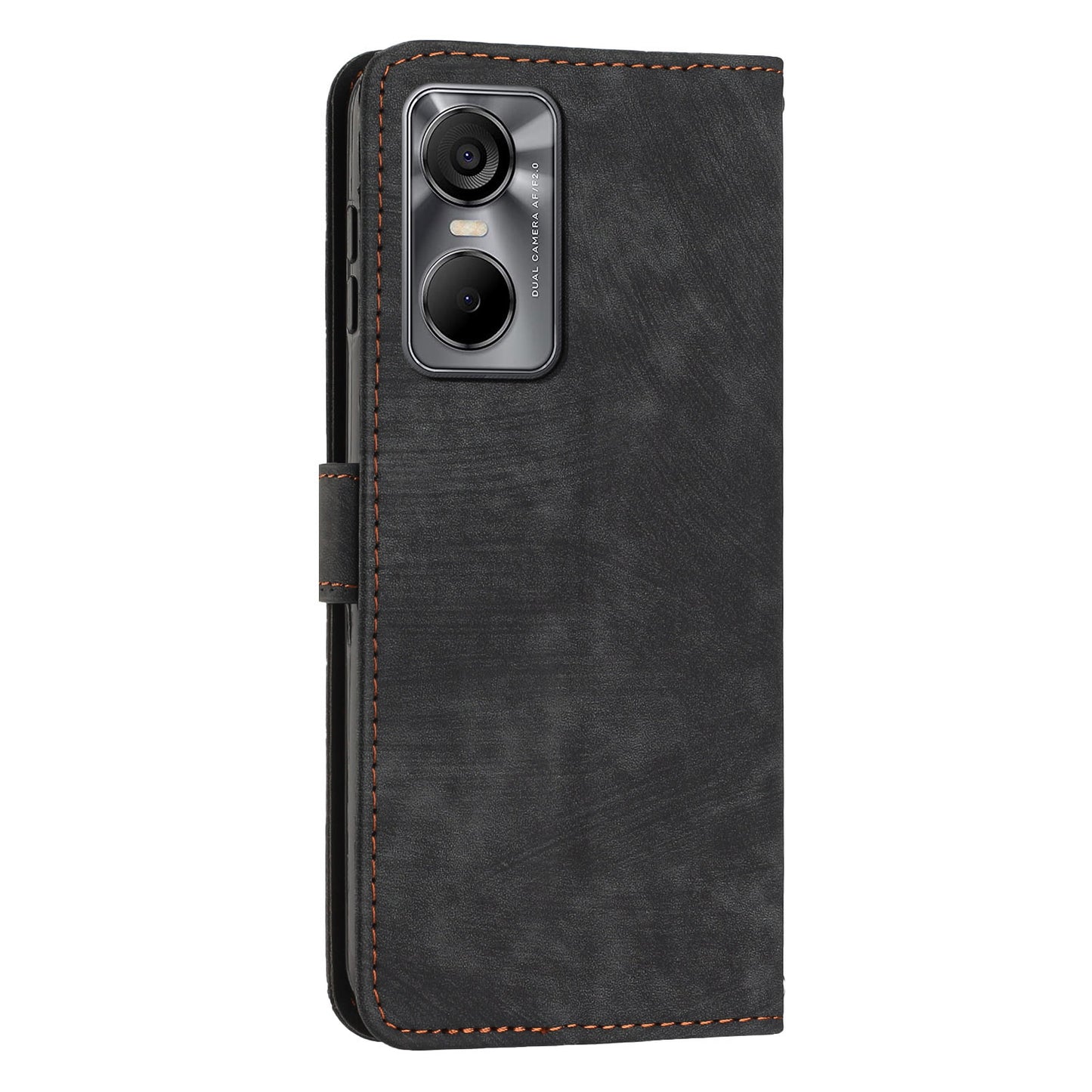 Phone Case for Tecno Pop 6 Pro 4G PU Leather Skin-touch Lines Imprinted Wallet Stand Cover