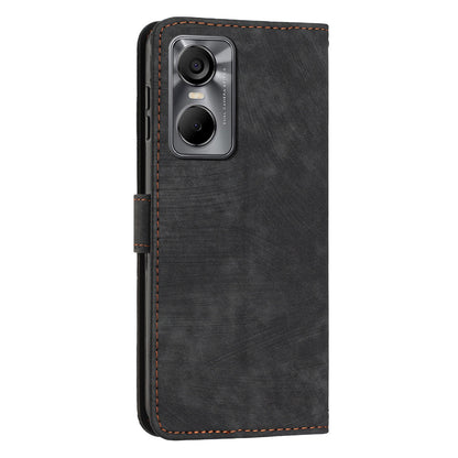 Phone Case for Tecno Pop 6 Pro 4G PU Leather Skin-touch Lines Imprinted Wallet Stand Cover