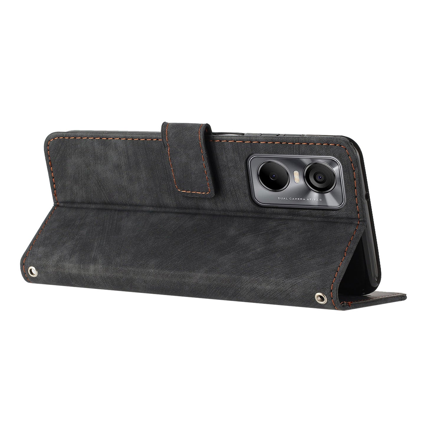 Phone Case for Tecno Pop 6 Pro 4G PU Leather Skin-touch Lines Imprinted Wallet Stand Cover