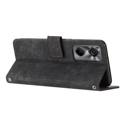 Phone Case for Tecno Pop 6 Pro 4G PU Leather Skin-touch Lines Imprinted Wallet Stand Cover