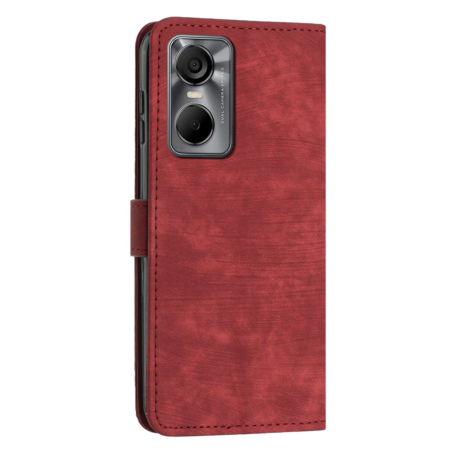 Phone Case for Tecno Pop 6 Pro 4G PU Leather Skin-touch Lines Imprinted Wallet Stand Cover
