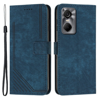 Phone Case for Tecno Pop 6 Pro 4G PU Leather Skin-touch Lines Imprinted Wallet Stand Cover