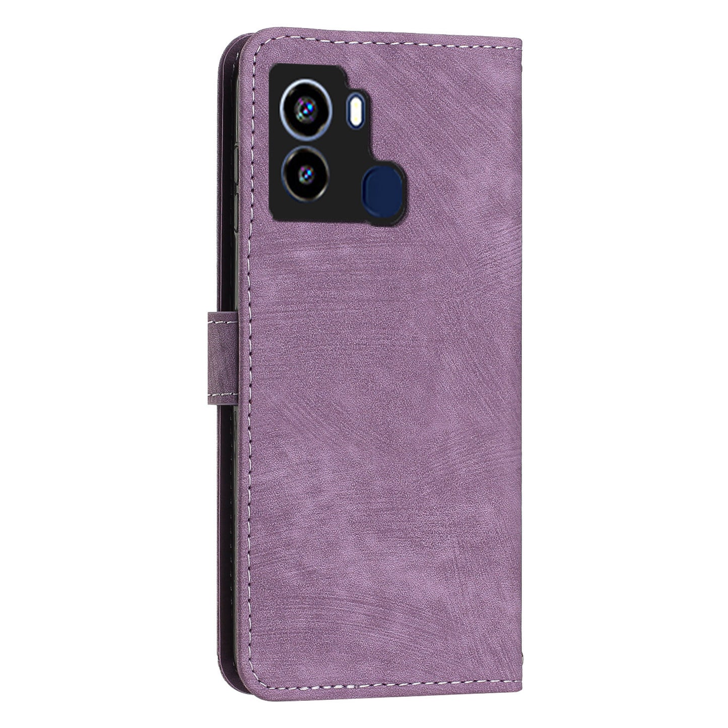For Tecno Pop 6 4G PU Leather Skin-touch Phone Case Lines Imprinted Wallet Stand Cover