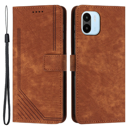 For Xiaomi Redmi A1 4G / A2 4G Skin-touch Leather Phone Case Lines Imprinted Stand Phone Wallet Cover