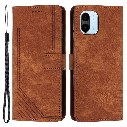 For Xiaomi Redmi A1 4G / A2 4G Skin-touch Leather Phone Case Lines Imprinted Stand Phone Wallet Cover